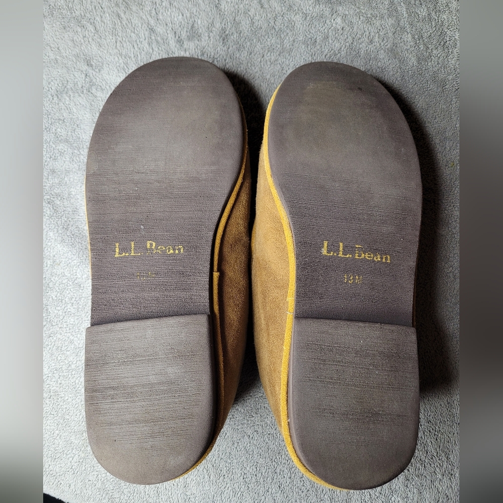 LL Bean Wicked Good Slippers Mens 13 M Faux Fur Lined Brown Leather Slip On Read - Picture 7 of 7